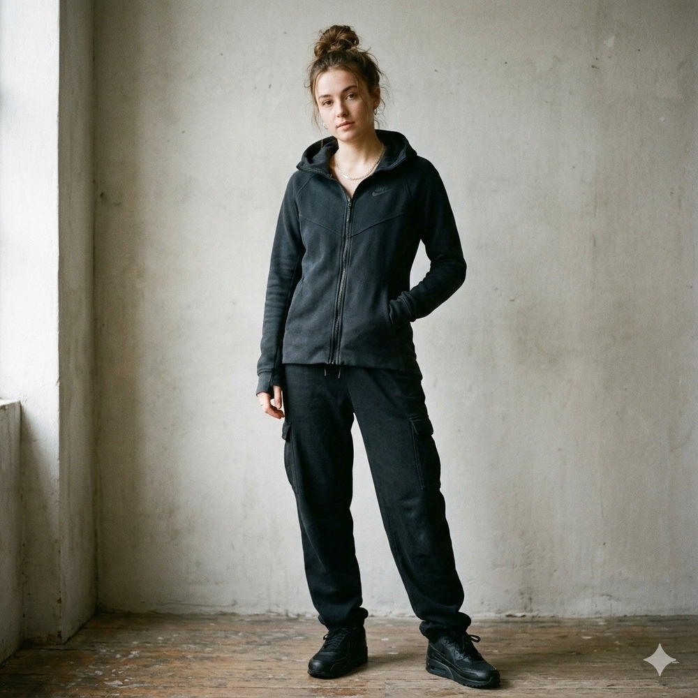 Nike Tech Fleece Jacket Womens Medium Black Full Zip Scuba Hoodie Sweatshirt